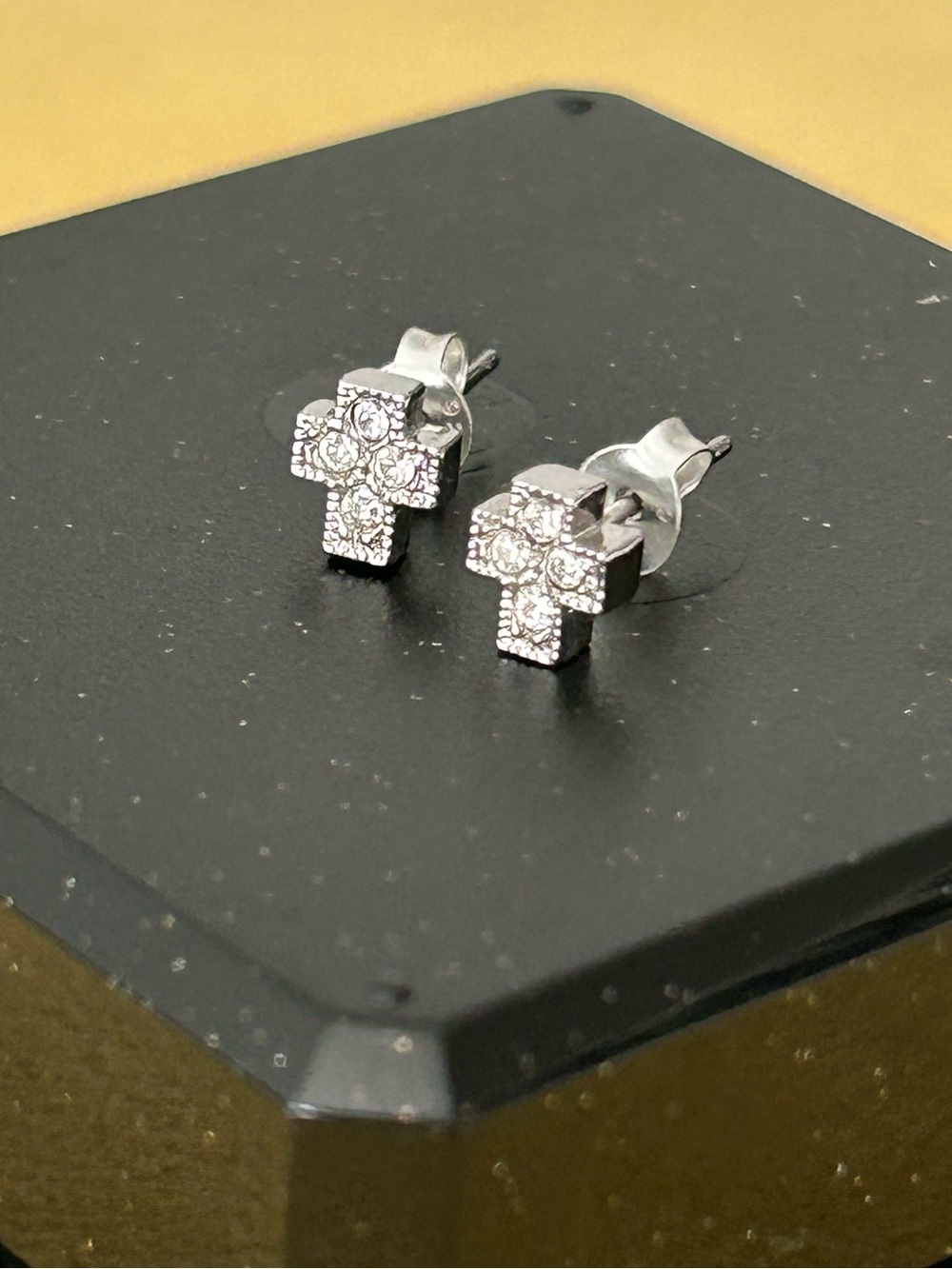 Silver Crystal Cross Stud Earrings - Unbranded